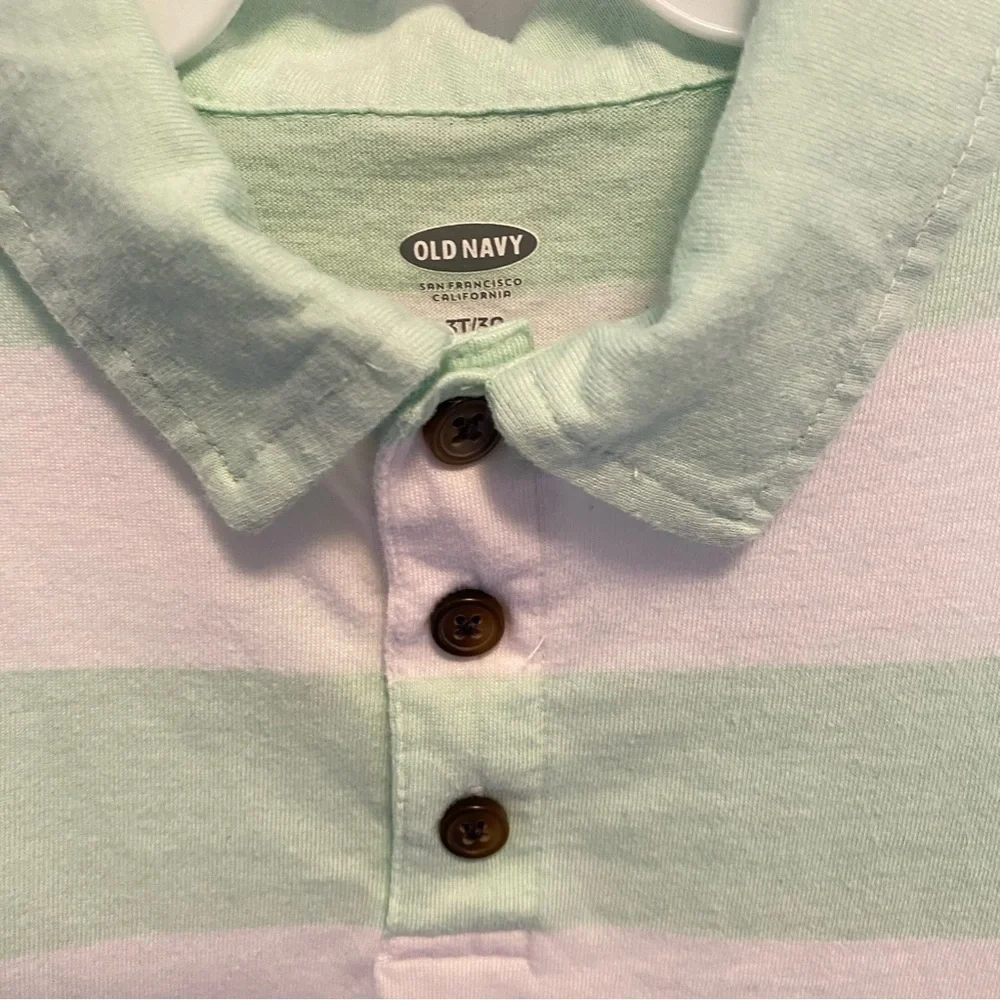 OLD Navy Toddler Boys Green & White Striped Short Sleeve Polo Shirt Size 3T